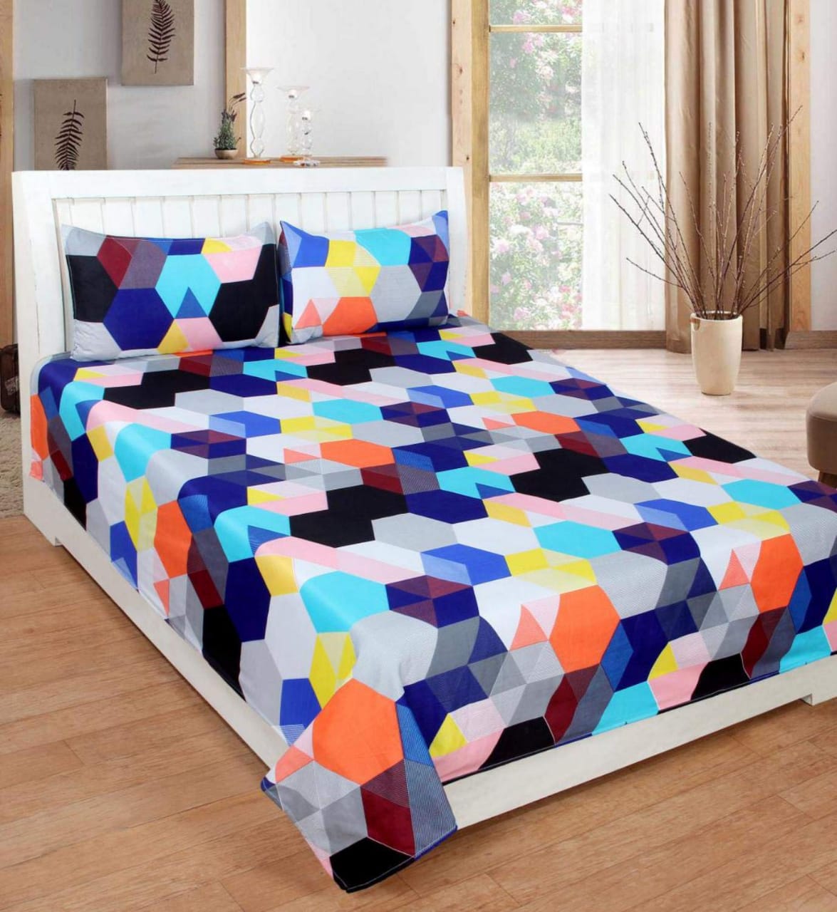 Hexagon Crystal Design Pattern Bedsheet  